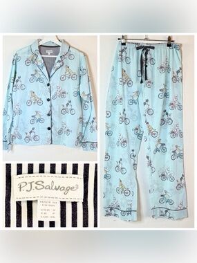 P.J. Salvage Playful Prints Dogs Riding Bicycles Pajama Set 100% Cotton sz S